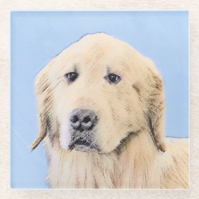 Dessous-de-verre En Verre Peinture Golden Retriever - Joli art original chie (Devant)