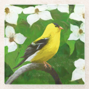 Dessous-de-verre En Verre Peinture Goldfinch - Cute Original Chien Art