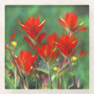 Dessous-de-verre En Verre Peinture indienne de pinceau - Art Fleur original