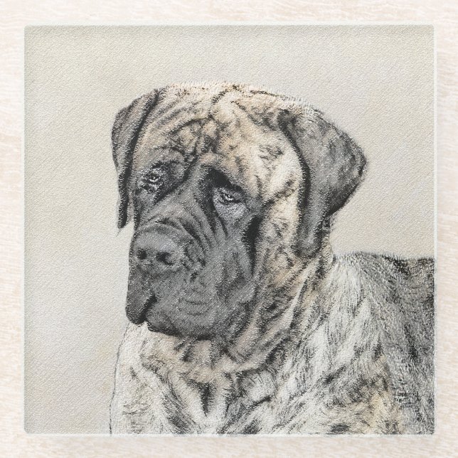 Dessous-de-verre En Verre Peinture mastiff anglaise (Brindle) - Dog Art (Devant)