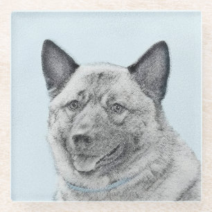 Dessous-de-verre En Verre Peinture norvégienne Elkhound - Art original Chien