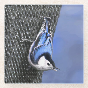 Dessous-de-verre En Verre Peinture Nuthatch à poitrine blanche Art original