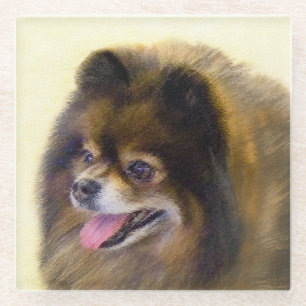 Dessous-de-verre En Verre Peinture Poméranienne Noir et Tan Art Chien origin