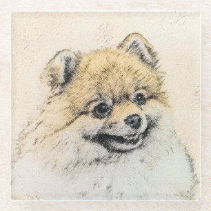 Dessous-de-verre En Verre Peinture Poméranienne (orange) - Art Chien origina