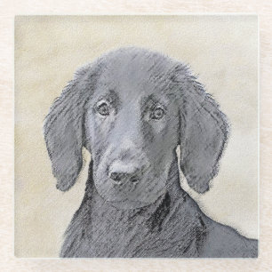 Dessous-de-verre En Verre Peinture Retriever à revêtement plat - Art Chien o
