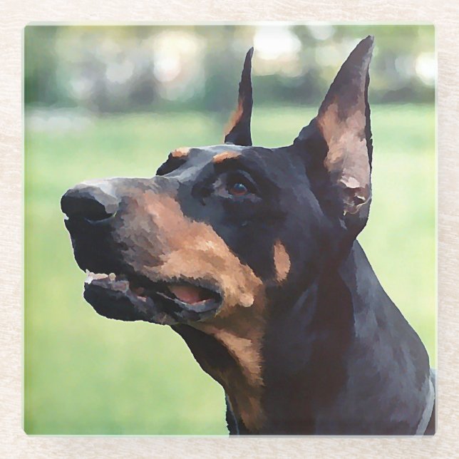Dessous-de-verre En Verre Peinture rêveuse de visage de Pinscher de (Devant)