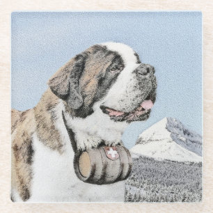 Dessous-de-verre En Verre Peinture Saint Bernard - Cute Original Chien Art