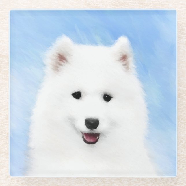 Dessous-de-verre En Verre Peinture Samoyed Puppy - Jolie Art Original Chien (Devant)