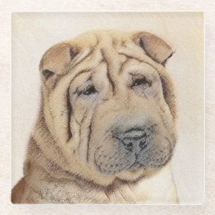Dessous-de-verre En Verre Peinture Shar Pei - Cute Original Chien Art