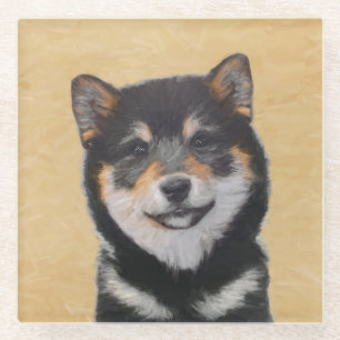 Dessous-de-verre En Verre Peinture Shiba Inu (Noir et Tan) - Art Chien