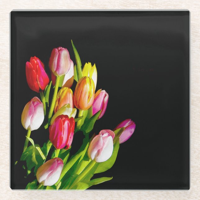 Dessous-de-verre En Verre Peinture Tulip - Art Fleur original (Devant)