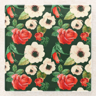 Dessous-de-verre En Verre Pépites d'aquarelle et Roses : Motif floral.