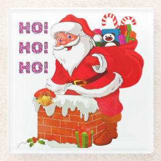 Dessous-de-verre En Verre PÈRE NOËL AVEC DES PRÉSENTS DE NOËL, OH ! Oh ! Oh