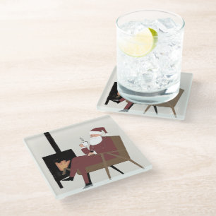 Dessous-de-Verre en Verre Père Noël et Cheminée