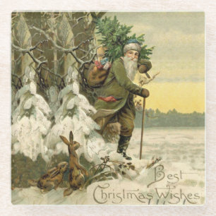 Dessous-de-verre En Verre Père Noël vintage Noël victorien vacances Arbre 