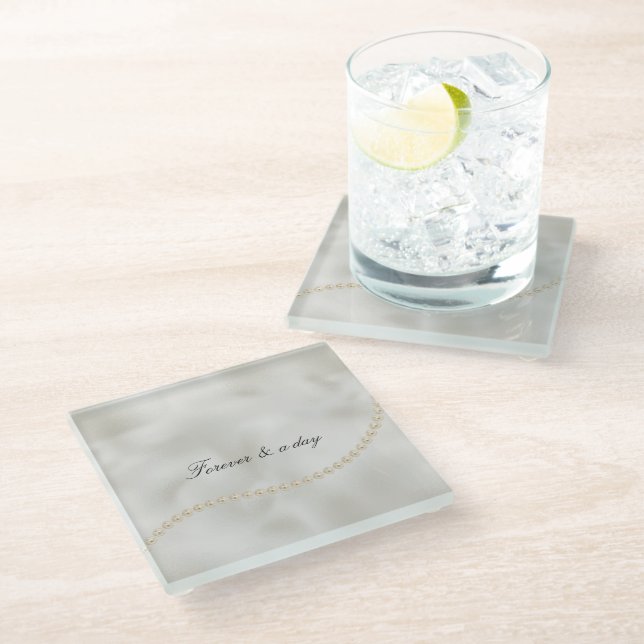Dessous-de-verre En Verre Perles Mariage Luxe Blanc (Incliné)