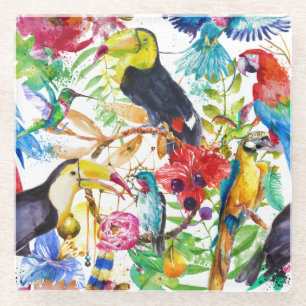 Dessous-de-verre En Verre Perroquets colorés 2 d'aquarelle