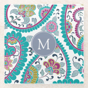 Dessous-de-verre En Verre Perse Boteh Paisley Motif Monogramme C