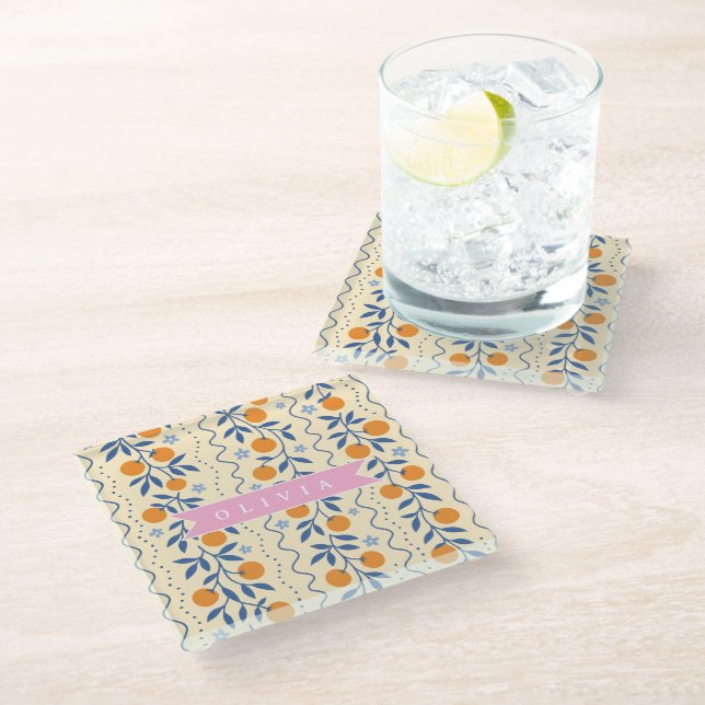 Dessous-de-verre En Verre Personalized cute retro citrus folk pattern (Incliné)