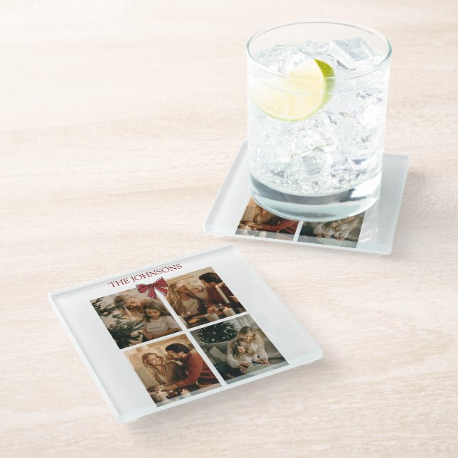 Dessous-de-verre En Verre Personalized Family Christmas Photos Coaster (Incliné)