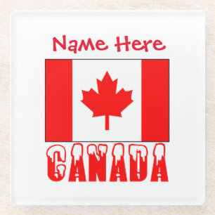 Dessous-de-verre En Verre Personnalisation Rouge Drapeau Canadien et Canada 
