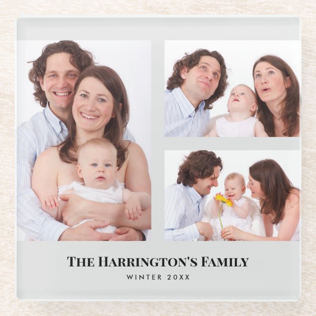 Dessous-de-verre En Verre Personnalisé 3 sections Photos de famille Collage  (Devant)