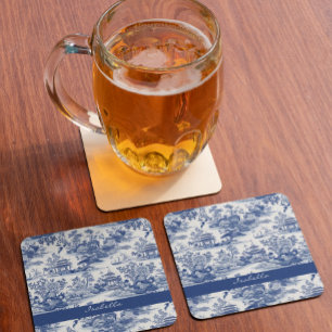 Dessous-de-verre En Verre Personnalisé Chinoiserie Motif Pagode Bleu Blanc