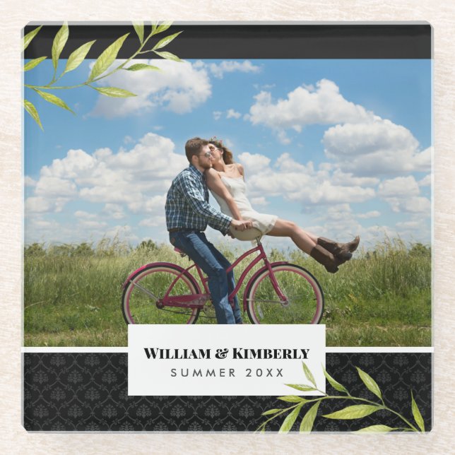 Dessous-de-verre En Verre Personnalisé votre photo avec Laurel et Damask (Devant)