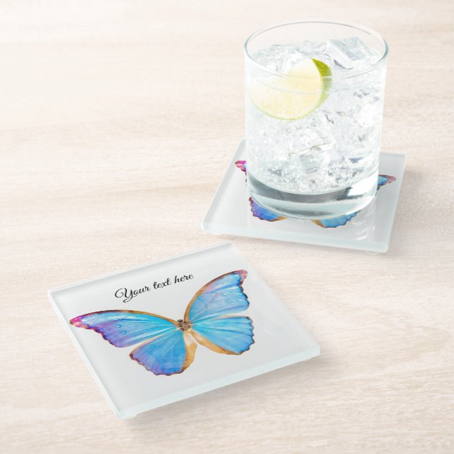 Dessous-de-verre En Verre Personnaliser le Dessous de verre BLEUE BUTTERFLY (Incliné)