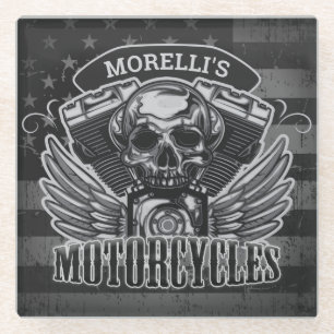 Dessous-de-verre En Verre Personnalisez les motocyclettes crâniennes America