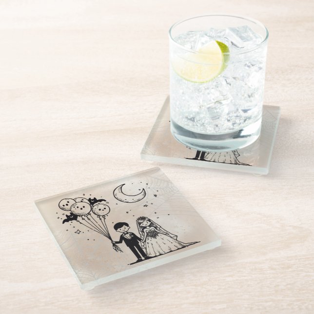 Dessous-de-verre En Verre Petit Couple Effrayant (Incliné)