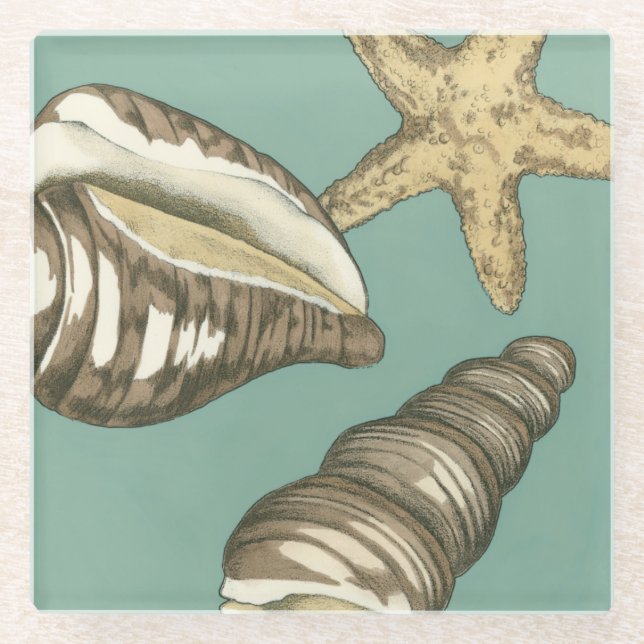 Dessous-de-verre En Verre Petit trio Shell Turquoise (Devant)