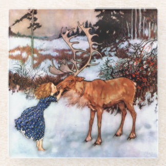 Dessous-de-verre En Verre Petite fille Kissing Moose