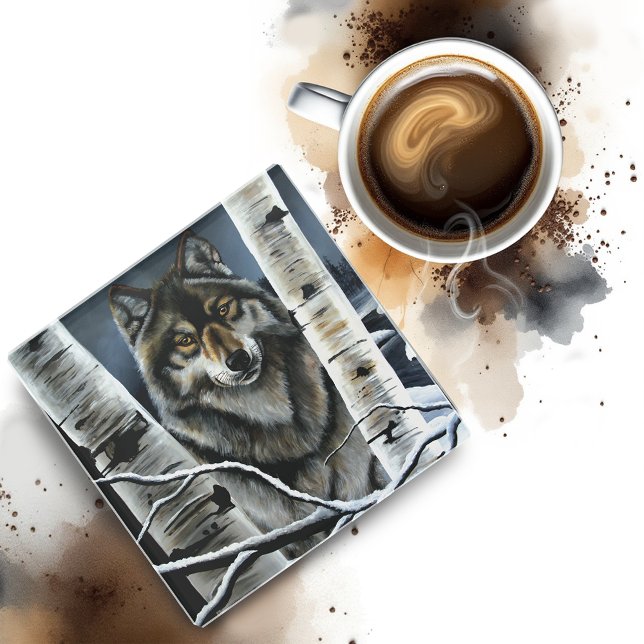 Dessous-de-verre En Verre Peupliers de peupliers de loup de bois Alpha (Créateur téléchargé)