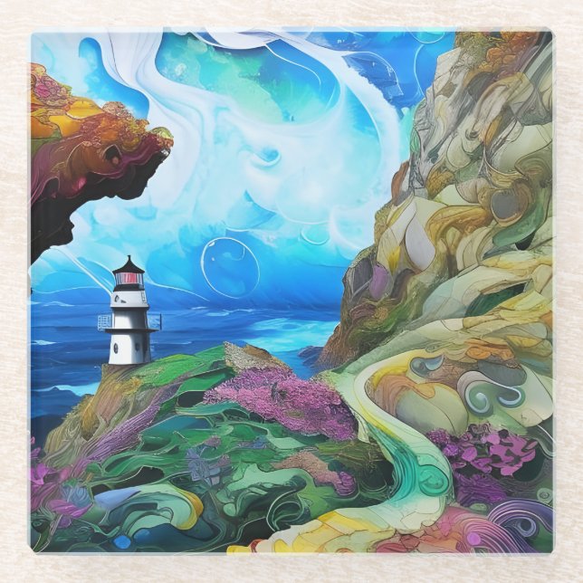 Dessous-de-verre En Verre phare face à la mer (Devant)