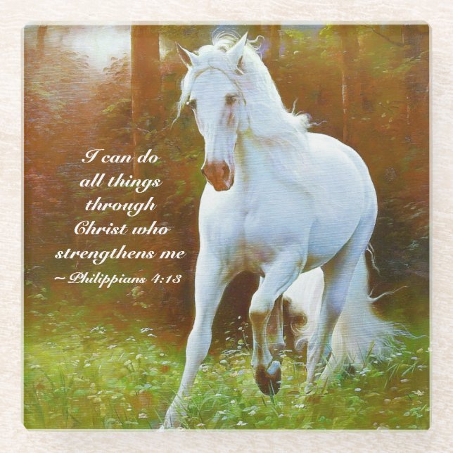 Dessous-de-verre En Verre Philippiens 4:13 Tout par le Christ, Cheval (Devant)