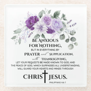 Dessous-de-verre En Verre Philippiens 4:6-7 Écriture Fleurs violettes pourpr