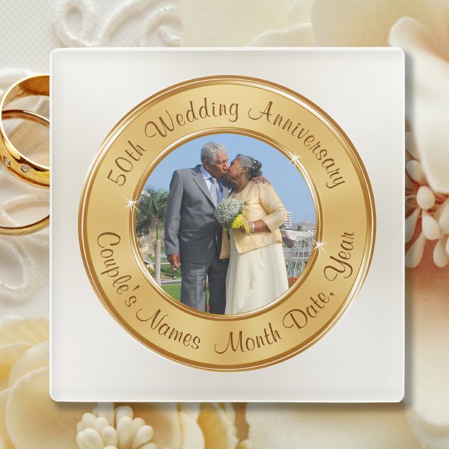 Dessous-de-verre En Verre Photo Cadeaux bon marché du 50e anniversaire, Ache (Inexpensive 50th Anniversary Gifts. Anniversary Coasters. Golden Anniversary Gift Ideas. 50 years.)