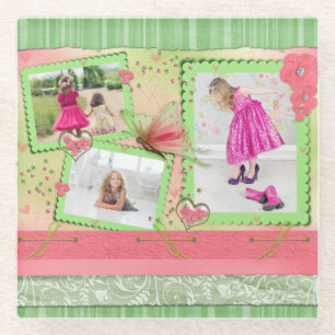 Dessous-de-verre En Verre Photo Collage Girls Scrapbook Custom