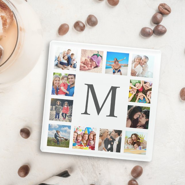 Dessous-de-verre En Verre Photo Custom Family Collage Personnalité de White (Créateur téléchargé)