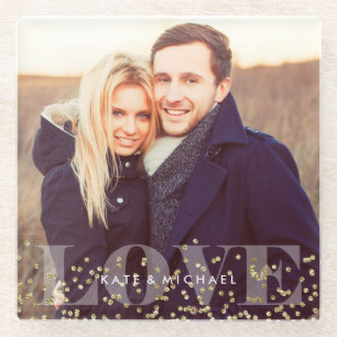 Dessous-de-verre En Verre Photo d'amour et d'étincelles