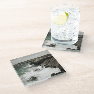 Dessous-de-verre En Verre Photo de la côte aux vagues déferlantes