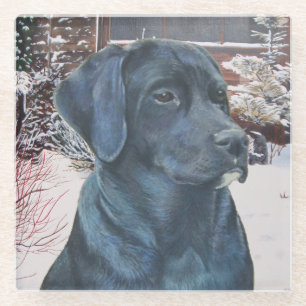 Dessous-de-verre En Verre photo de portrait de black labrador