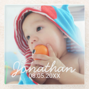 Dessous-de-verre En Verre Photo faite sur commande avec le nom et la date