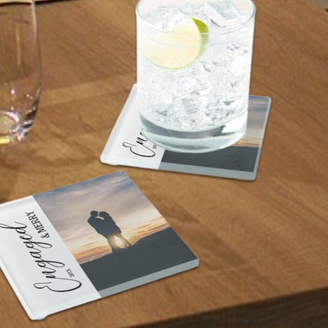 Dessous-de-verre En Verre Photo Joyeux Couple Engagé (Créateur téléchargé)