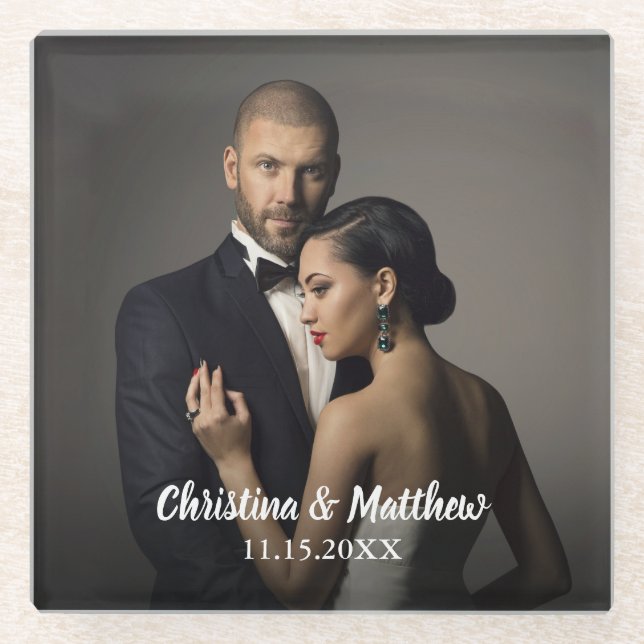 Dessous-de-verre En Verre Photo personnalisé des mariés (Devant)