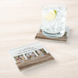 Dessous-de-verre En Verre Photo Rustic Collage Monogram NEWLYWEDS WEDDING