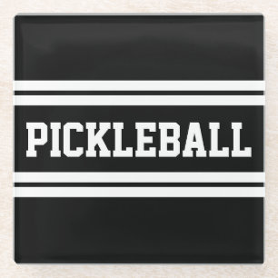 Dessous-de-verre En Verre PICKLEBALL Bold Sporty Black White Racing Stripes