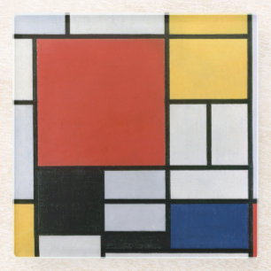 Dessous-de-verre En Verre Piet Mondrian Rouge Bleu Jaune Art Abstrait