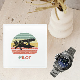 Dessous-de-verre En Verre Pilote d'anniversaire Avion Vintage Coucher de sol